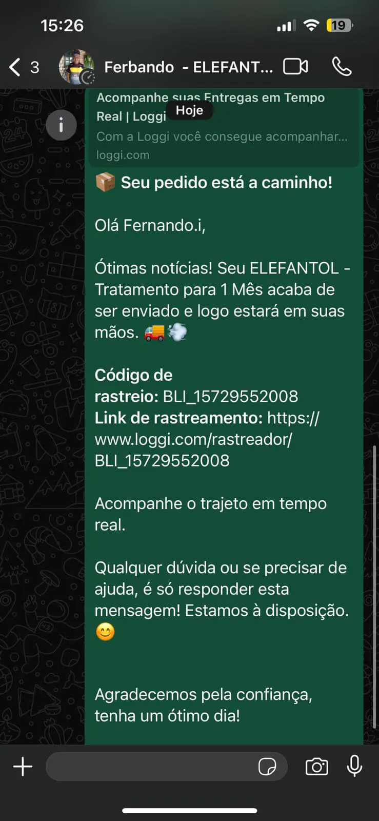 Depoimento de cliente do Elefantol no WhatsApp 4