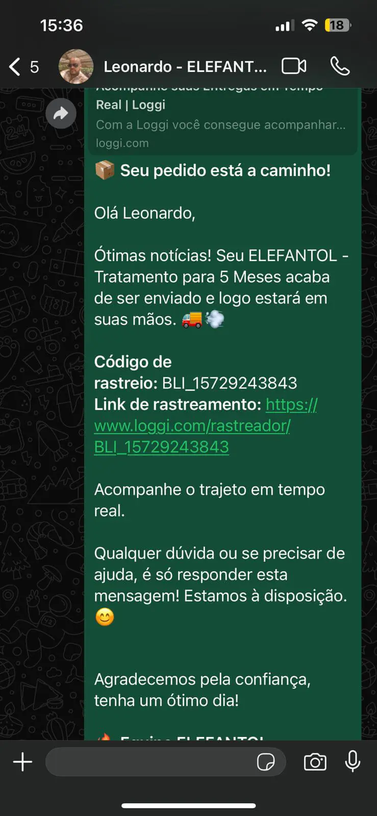 Depoimento de cliente do Elefantol no WhatsApp 8